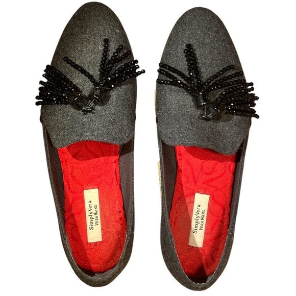 Simply Vera Beaded Tassel Smoking Shoe Flats Slip On Loafer Sz 7.5 Gray Preppy - Picture 5 of 10